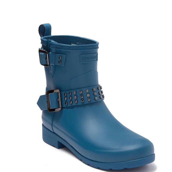 Hunter Shoes - Hunter Refined Stud Waterproof Blue Biker Boots